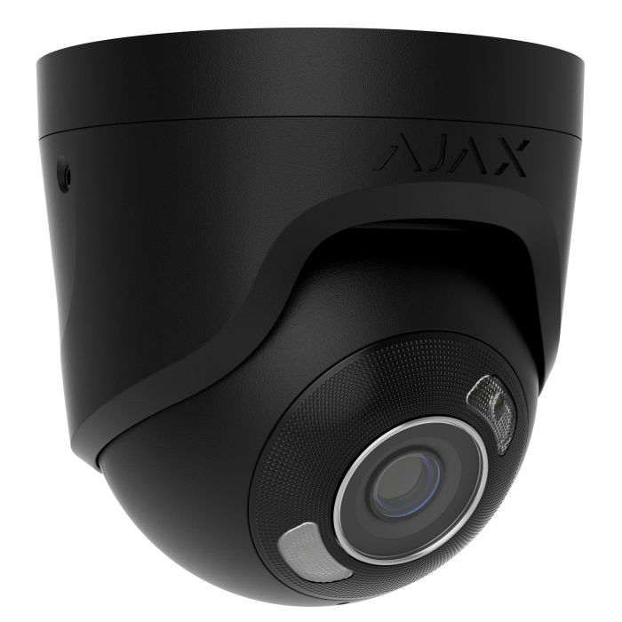 IP-Камера дротова Ajax TurretCam HL black, 5мп, 4мм, гібридне підсвічування IR 50м, білий Led 50м, Poe, True WDR, IP 65, ІЧ 50м, аудіо, 75° до 85°, купольна, чорна