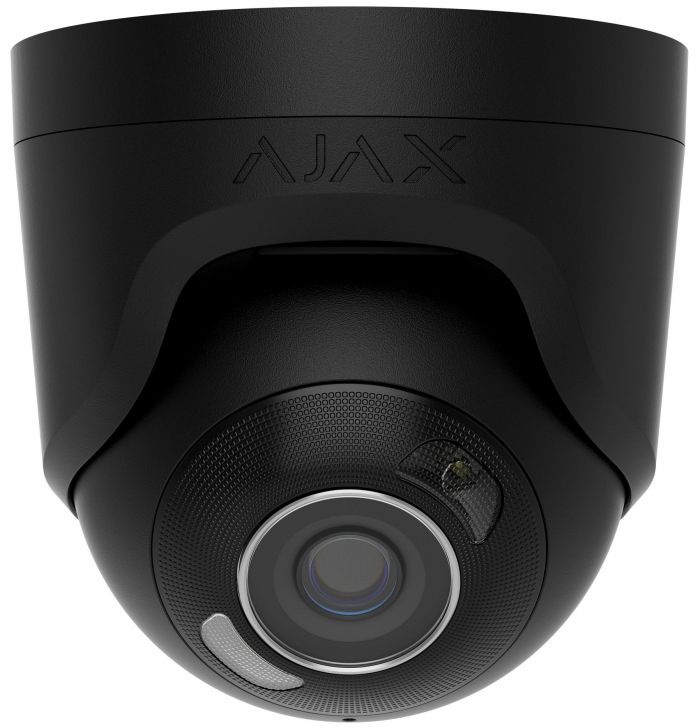 IP-Камера дротова Ajax TurretCam HL black, 5мп, 4мм, гібридне підсвічування IR 50м, білий Led 50м, Poe, True WDR, IP 65, ІЧ 50м, аудіо, 75° до 85°, купольна, чорна