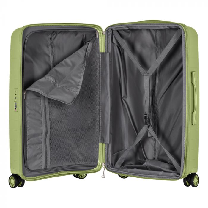Валіза 2E, Aero, поліпропілен, середня, 63/78 л, TSA, 4 колеса, EXP, оливково-зелений