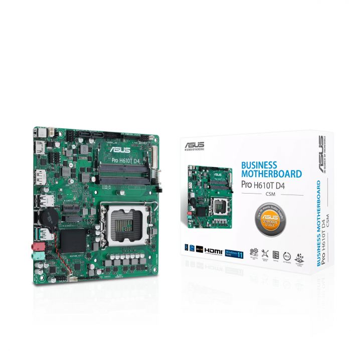 Материнcька плата ASUS PRO H610T-CSM s1700 H610 2xDDR5 M.2 HDMI DP LVDS Thin mITX