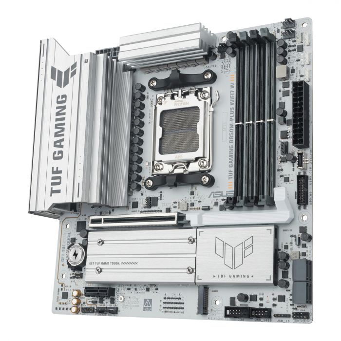 Материнcька плата ASUS TUF GAMING B850M-PLUS WIFI7 W sAM5 B850 4xDDR5 M.2 HDMI DP Wi-Fi BT mATX білий