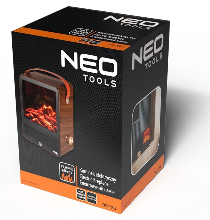 Камін електричний, декоративний Neo Tools, 850/1500Вт, 15–20м2, регулятор, 25х14.4х30.4см, дерево