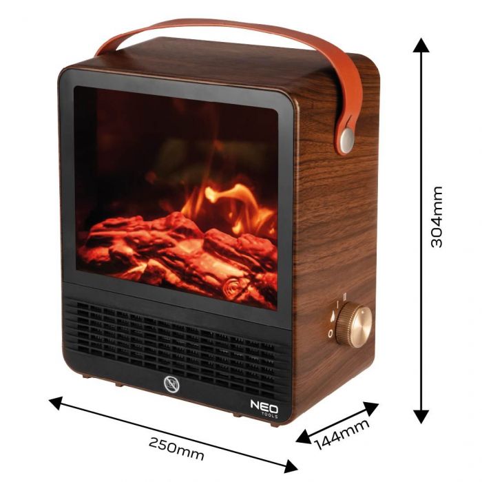 Камін електричний, декоративний Neo Tools, 850/1500Вт, 15–20м2, регулятор, 25х14.4х30.4см, дерево