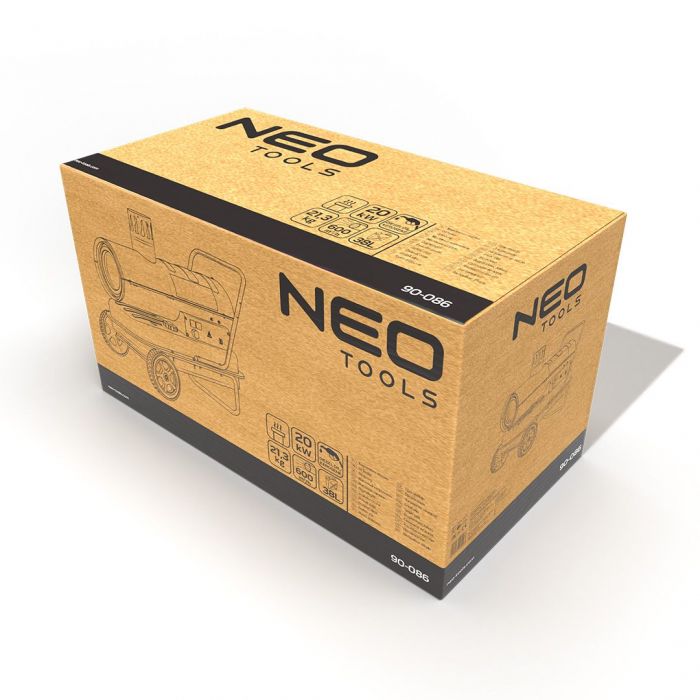 Теплова гармата дизельна Neo Tools, прямого нагріву, 20кВт, 200м2, 600м3/год, колеса, чорний, 21.30кг