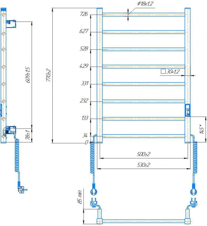 Рушникосушка Hygge Family електрична Leeds, 770х530х85мм, таймер-регулятор, сталь, чорний матовий