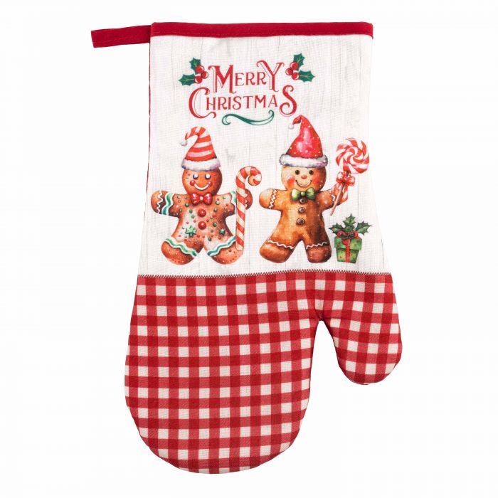 Набір прихваток для кухні Ardesto Christmas Gingerbread 18х20см, 18х30см, 100% поліестер (верх), 100% бавовна (низ), червоний