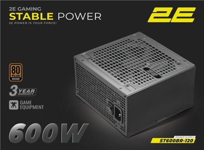 Блок живлення 2E GAMING Stable Power ATX3.1 (600W), >85%, 80+ Bronze, 120мм, 1xMB 24pin(20+4), 2xCPU 8pin(4+4), 3xMolex, 6xSATA, 2xPCIe 8pin(6+2)