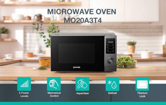 Мікрохвильова піч Gorenje, 20л, електр. керув., 700Вт, дисплей, нерж