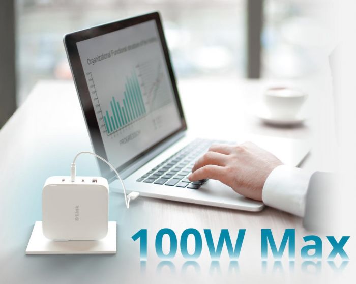 Зарядний пристрій мережевий D-Link DCP-101 100Вт GaN 3хUSB-С, 1xUSB-A, білий