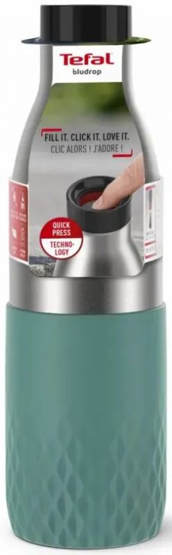 Термопляшка Tefal Bludrop soft touch, 700мл, нержавіюча сталь, зелений