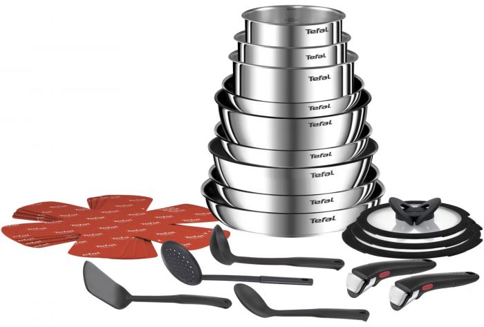 Набір посуду Tefal Ingenio Emotion, 22пр., нержавіюча сталь, скло, пластик, бакеліт, сріблястий
