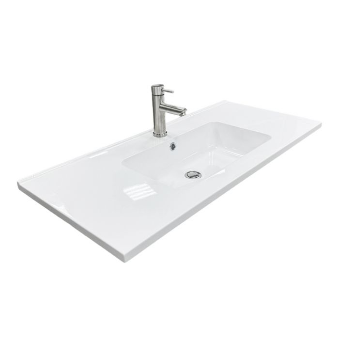 Набір для ванної кімнати, раковина, умивальник Adamant FLATE 100, штучний камінь, прямокут., з сифоном Click-Clack + змішувач