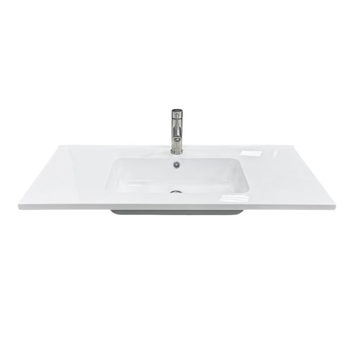 Набір для ванної кімнати, раковина, умивальник Adamant FLATE 100, штучний камінь, прямокут., з сифоном Click-Clack + змішувач