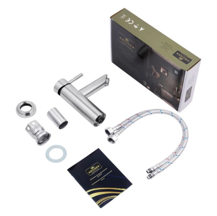 Набір для ванної кімнати, раковина, умивальник Adamant FLATE 120R, штучний камінь, прямокут., з сифоном Click-Clack + змішувач