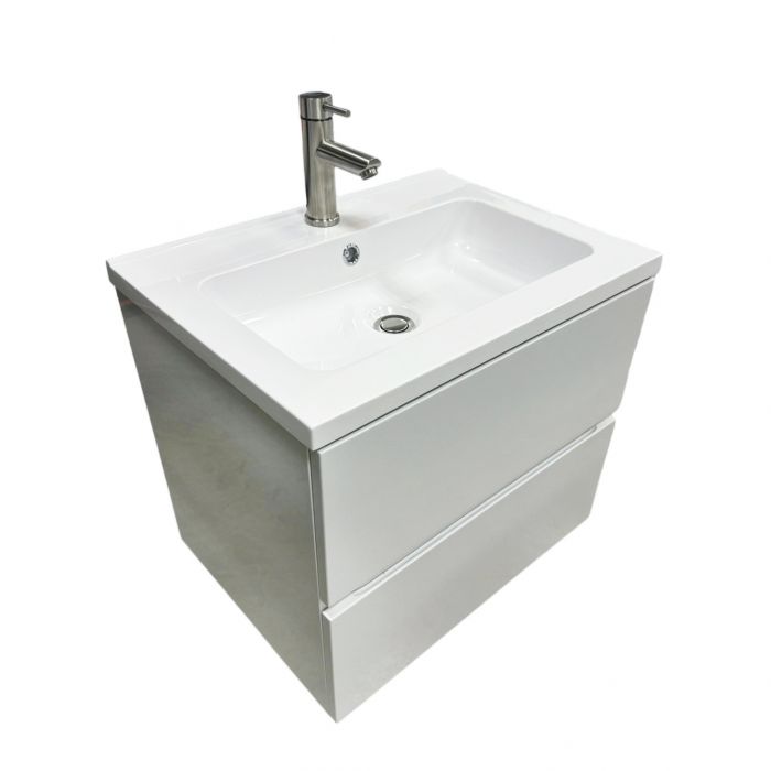 Набір для ванної кімнати, раковина, умивальник Adamant FLATE 60, штучний камінь, прямокут., з сифоном Click-Clack + змішувач