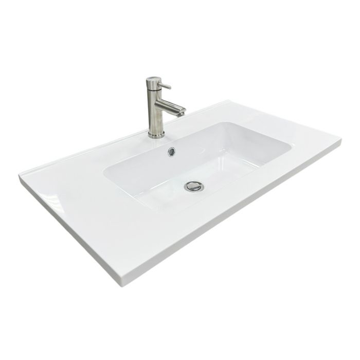 Набір для ванної кімнати, раковина, умивальник Adamant FLATE 80, штучний камінь, прямокут., з сифоном Click-Clack + змішувач