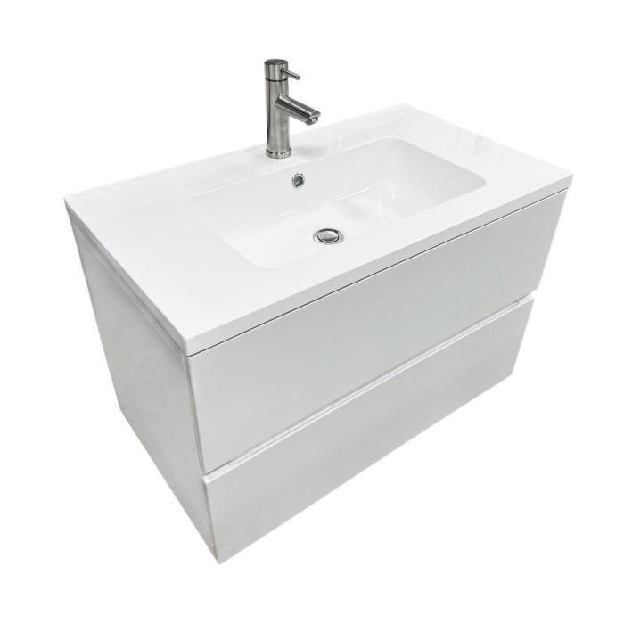 Набір для ванної кімнати, раковина, умивальник Adamant FLATE 80, штучний камінь, прямокут., з сифоном Click-Clack + змішувач