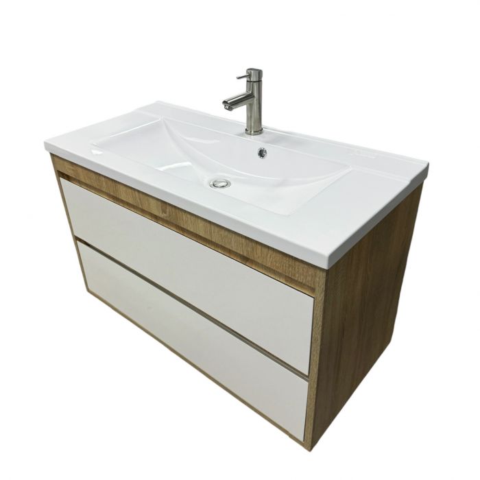 Набір для ванної кімнати, раковина, умивальник Adamant QUANTO 100, штучний камінь, прямокут., з сифоном Click-Clack + змішувач