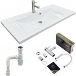 Набір для ванної кімнати, раковина, умивальник Adamant QUANTO 100, штучний камінь, прямокут., з сифоном Click-Clack + змішувач