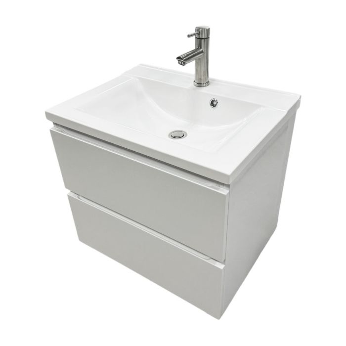 Набір для ванної кімнати, раковина, умивальник Adamant QUANTO 60, штучний камінь, прямокут., з сифоном Click-Clack + змішувач