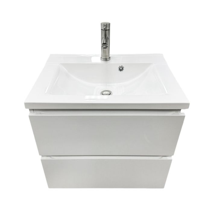 Набір для ванної кімнати, раковина, умивальник Adamant QUANTO 60, штучний камінь, прямокут., з сифоном Click-Clack + змішувач