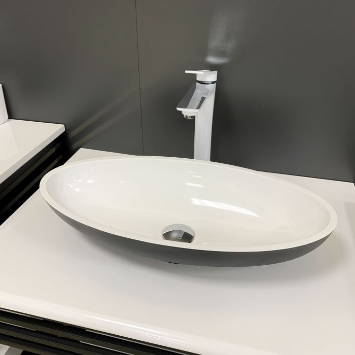 Раковина, умивальник Adamant ANDERE NEW, штучний камінь, овальна, без отвору для змішувача та переливу, 590х295х130мм, накладний, чорно-білий