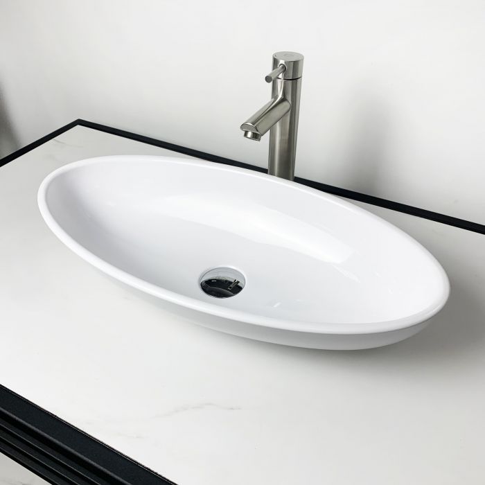 Раковина, умивальник Adamant ANDERE NEW, штучний камінь, овальна, без отвору для змішувача та переливу, 590х295х130мм, накладний, білий