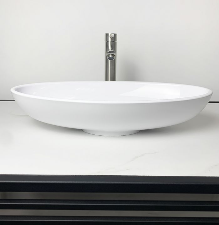 Раковина, умивальник Adamant ANDERE NEW, штучний камінь, овальна, без отвору для змішувача та переливу, 590х295х130мм, накладний, білий