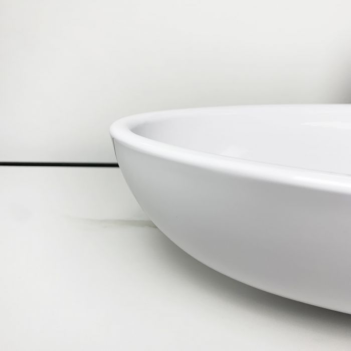 Раковина, умивальник Adamant ANDERE NEW, штучний камінь, овальна, без отвору для змішувача та переливу, 590х295х130мм, накладний, білий