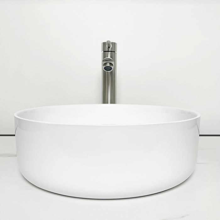 Раковина, умивальник Adamant ARENA, штучний камінь, кругла, без отвору для змішувача та переливу, 360х113мм, накладний, білий