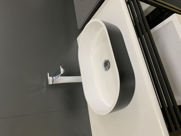 Раковина, умивальник Adamant BESTE NEW, штучний камінь, овальна, без отвору для змішувача та переливу, 540x350x11мм, накладний, чорно-білий