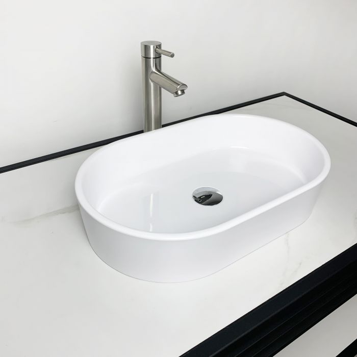 Раковина, умивальник Adamant BESTE NEW, штучний камінь, овальна, без отвору для змішувача та переливу, 540x350x11мм, накладний, білий