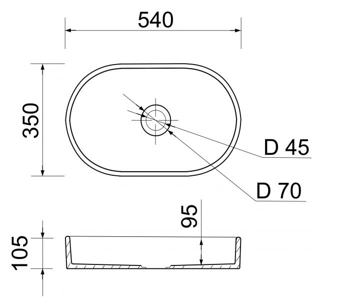 Раковина, умивальник Adamant BESTE NEW, штучний камінь, овальна, без отвору для змішувача та переливу, 540x350x11мм, накладний, білий
