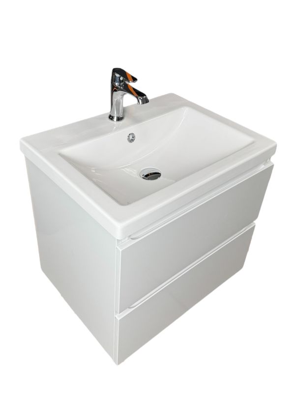 Раковина, умивальник Adamant CERS, штучний камінь, прямокут., з отвором для змішувача, з отвором для переливу, 595x450x158мм, накладний, білий