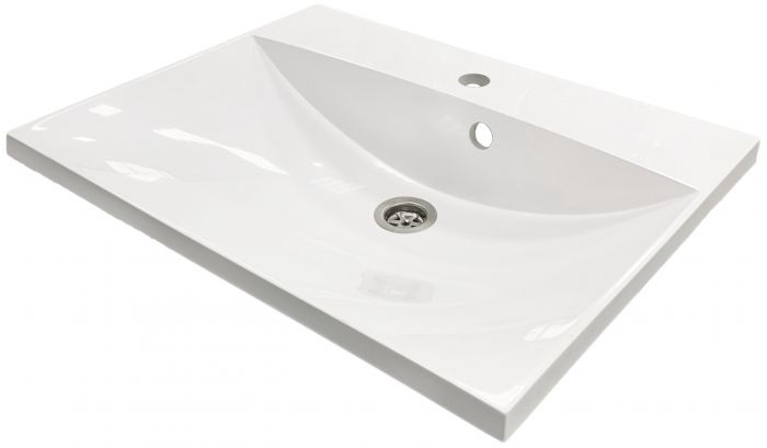Раковина, умивальник Adamant Emil, штучний камінь, прямокут., з отвором для змішувача, з отвором для переливу, 595х455х138мм, накладний, білий