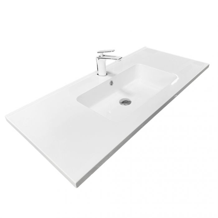 Раковина, умивальник Adamant FLATE, штучний камінь, прямокут., з отвором для змішувача, з отвором для переливу, 1000х450х140мм, накладний, білий