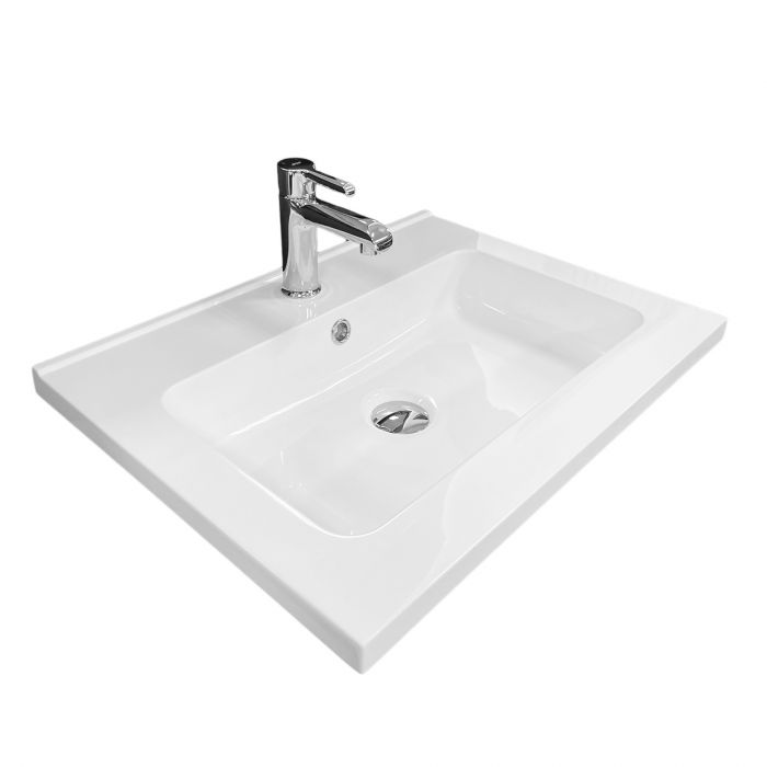 Раковина, умивальник Adamant FLATE, штучний камінь, прямокут., з отвором для змішувача, з отвором для переливу, 600х450х140мм, накладний, білий
