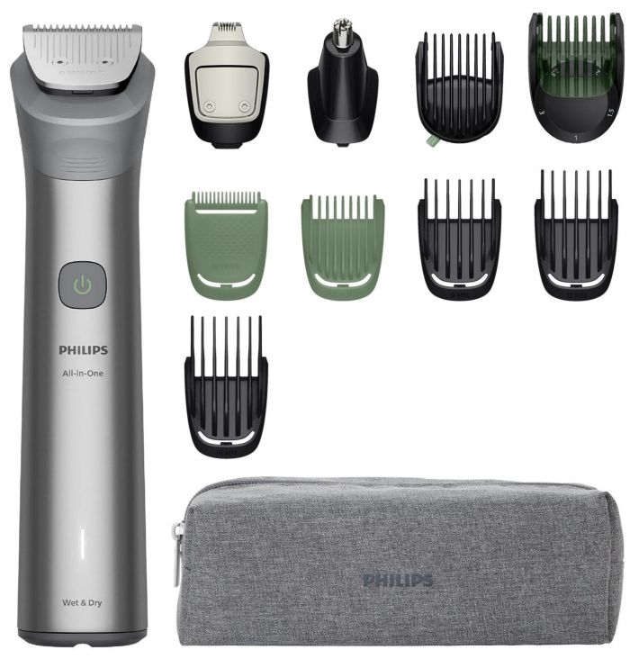 Тример Philips Series 5000, для бороди, голови та тіла, насадок-11, сталь, сірий