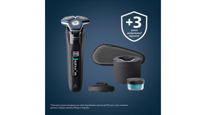 Бритва електр. Philips роторна Series 7000,  бритв.головок-3, Li-Ion, сух.+волог., тример,індикатор заряду, твердий чохол, синій