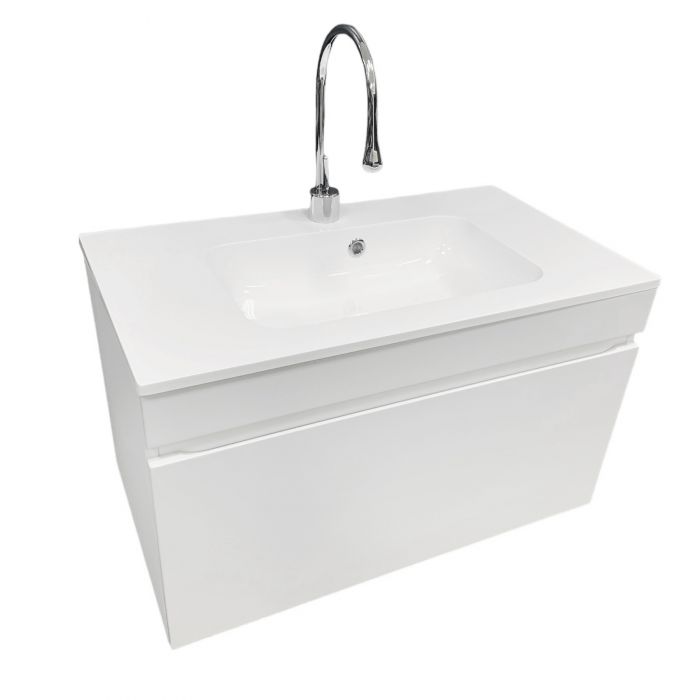 Раковина, умивальник Adamant FRATE, штучний камінь, прямокут., з отвором для змішувача, з отвором для переливу, 795x450x1525мм, накладний, білий