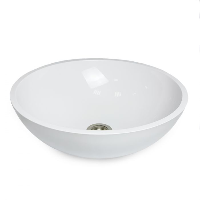 Раковина, умивальник Adamant KREIS, штучний камінь, кругла, без отвору для змішувача та переливу, 420х150мм, накладний, білий
