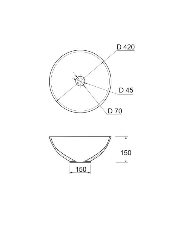 Раковина, умивальник Adamant KREIS, штучний камінь, кругла, без отвору для змішувача та переливу, 420х150мм, накладний, білий