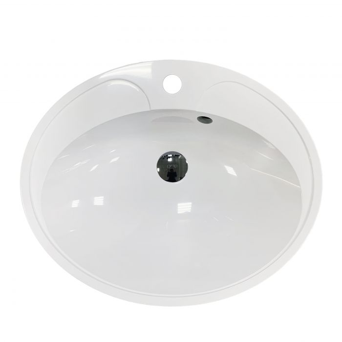 Раковина, умивальник Adamant Lauf New, штучний камінь, овальна, без отвору для змішувача, з отвором для переливу, 540х445х130мм, накладний, білий
