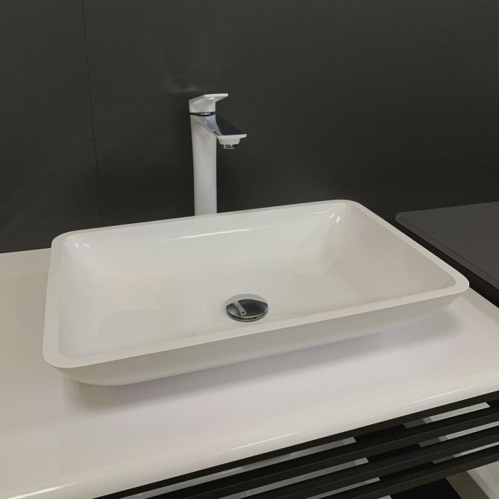 Раковина, умивальник Adamant LOWER, штучний камінь, прямокут., без отвору для змішувача та переливу, 560x360x100мм, накладний, білий
