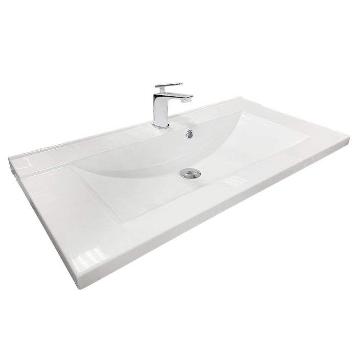 Раковина, умивальник Adamant QUANTO, штучний камінь, прямокут., з отвором для змішувача, з отвором для переливу, 1000х447х140мм, накладний, білий