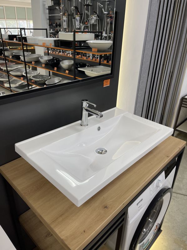 Раковина, умивальник Adamant QUANTO, штучний камінь, прямокут., з отвором для змішувача, з отвором для переливу, 800х447х140мм, накладний, білий