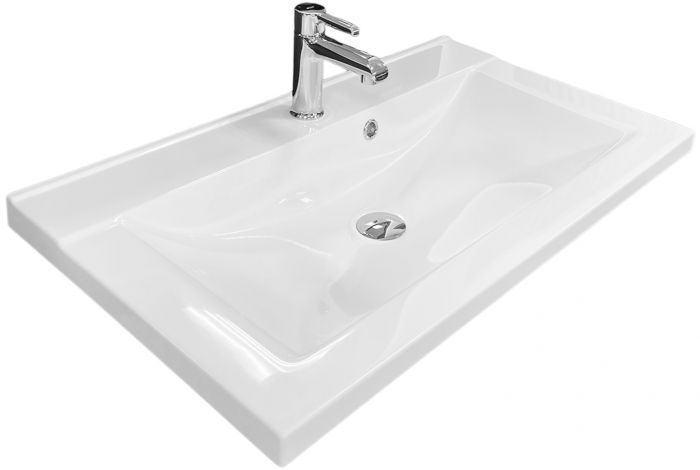 Раковина, умивальник Adamant QUANTO, штучний камінь, прямокут., з отвором для змішувача, з отвором для переливу, 800х447х140мм, накладний, білий