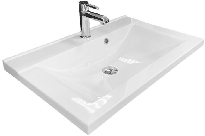 Раковина, умивальник Adamant QUANTO, штучний камінь, прямокут., з отвором для змішувача, з отвором для переливу, 700х447х140мм, накладний, білий