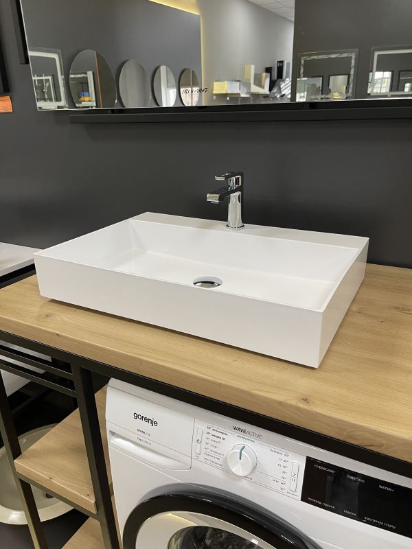 Раковина, умивальник Adamant SLENDER, штучний камінь, прямокут., з отвором для змішувача, без переливу, 605x405x120мм, накладний, білий