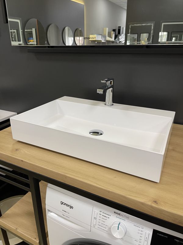 Раковина, умивальник Adamant SLENDER, штучний камінь, прямокут., з отвором для змішувача, без переливу, 605x405x120мм, накладний, білий